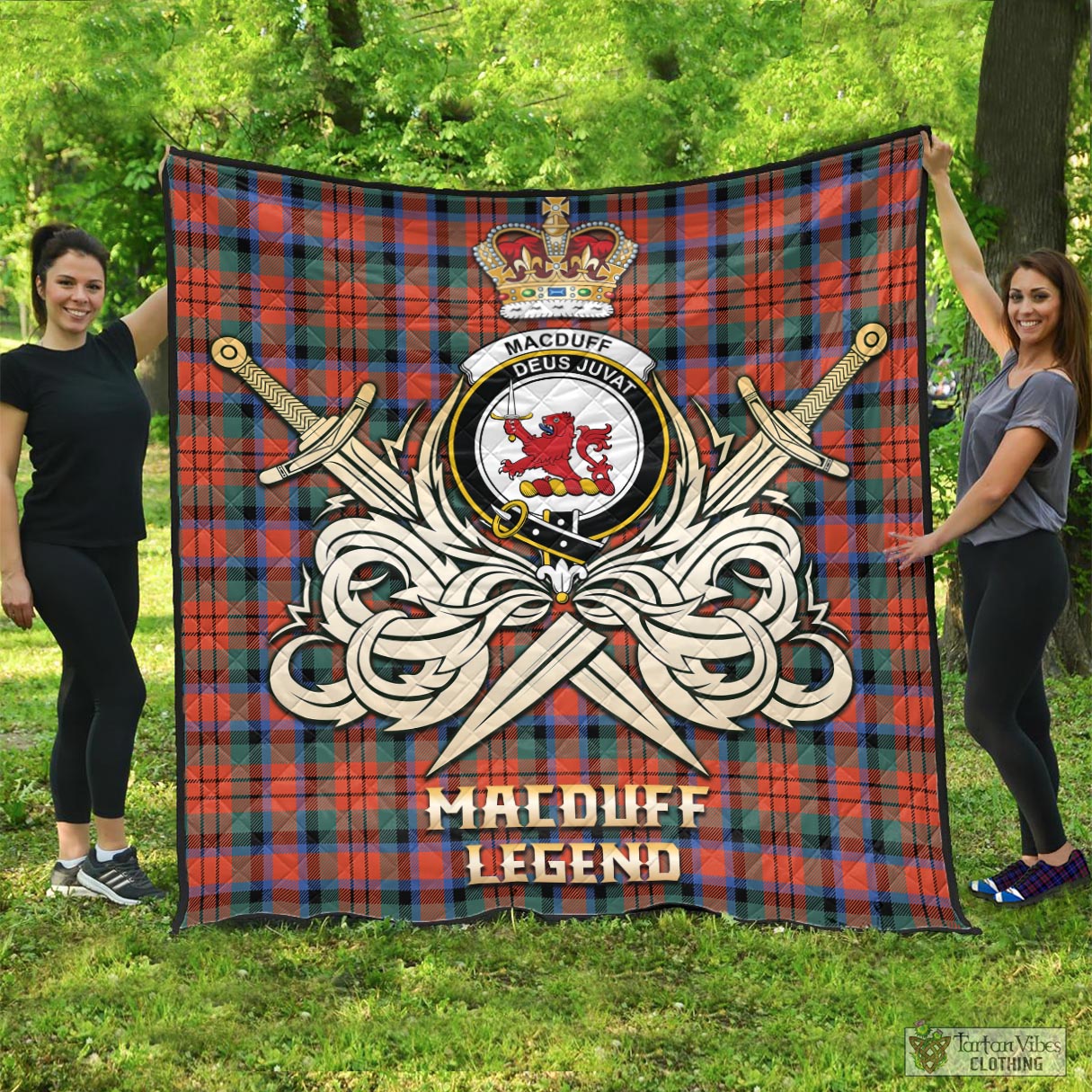 Tartan Vibes Clothing MacDuff Ancient Tartan Quilt with Clan Crest and the Golden Sword of Courageous Legacy