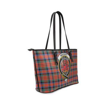 MacDuff Ancient Tartan Leather Tote Bag with Family Crest