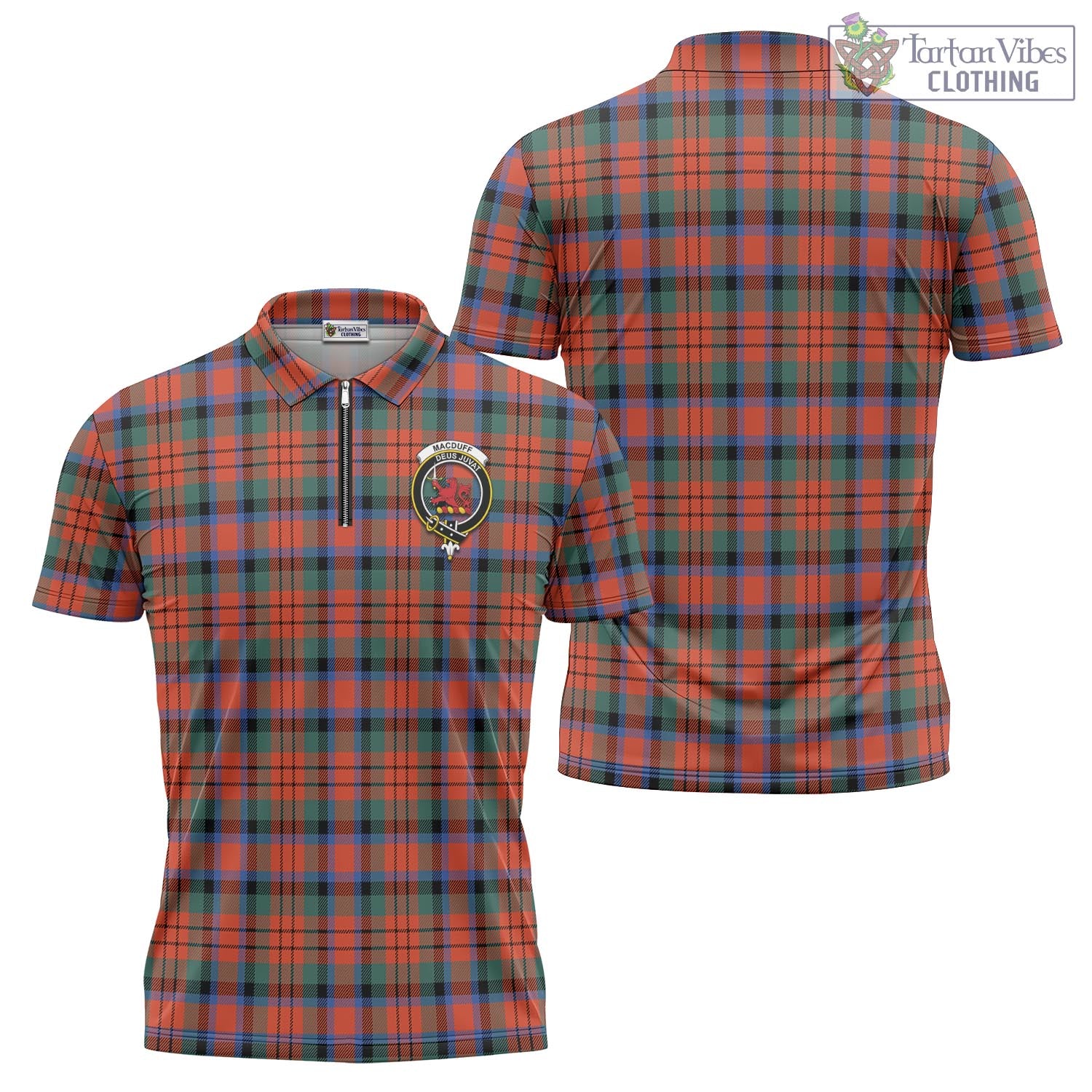 Tartan Vibes Clothing MacDuff Ancient Tartan Zipper Polo Shirt with Family Crest