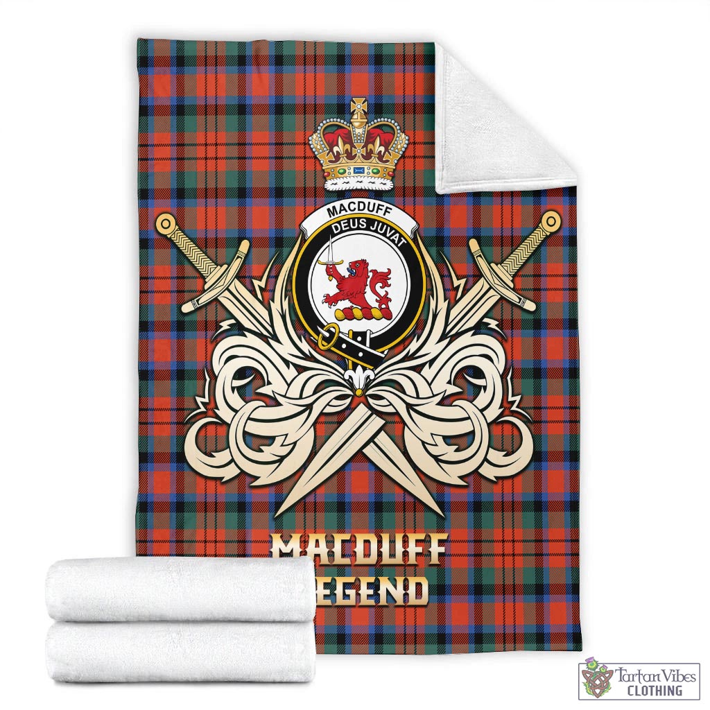 Tartan Vibes Clothing MacDuff Ancient Tartan Blanket with Clan Crest and the Golden Sword of Courageous Legacy
