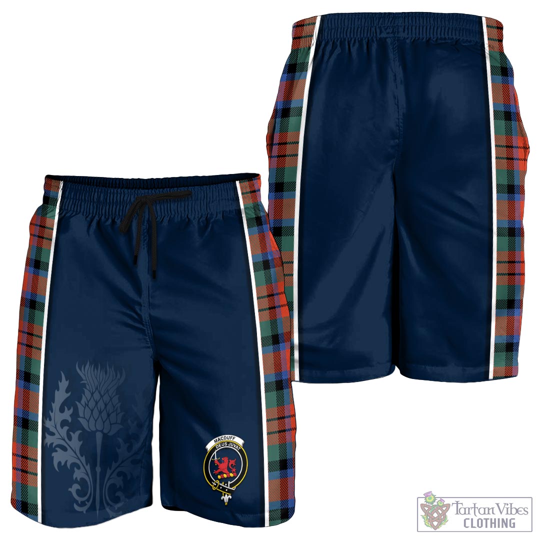 Tartan Vibes Clothing MacDuff Ancient Tartan Men's Shorts with Family Crest and Scottish Thistle Vibes Sport Style