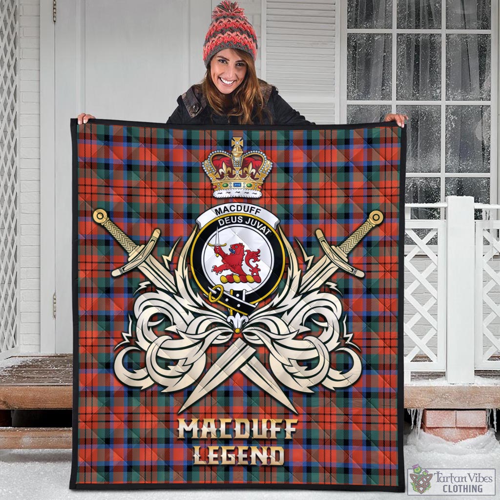 Tartan Vibes Clothing MacDuff Ancient Tartan Quilt with Clan Crest and the Golden Sword of Courageous Legacy