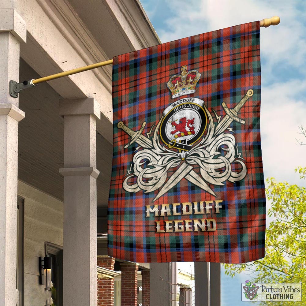Tartan Vibes Clothing MacDuff Ancient Tartan Flag with Clan Crest and the Golden Sword of Courageous Legacy