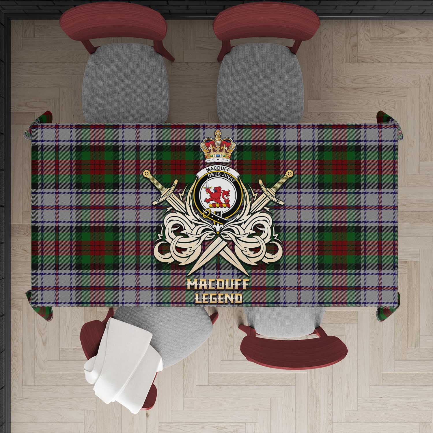 Tartan Vibes Clothing MacDuff Dress Tartan Tablecloth with Clan Crest and the Golden Sword of Courageous Legacy