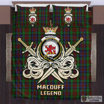 MacDuff Hunting Tartan Bedding Set with Clan Crest and the Golden Sword of Courageous Legacy