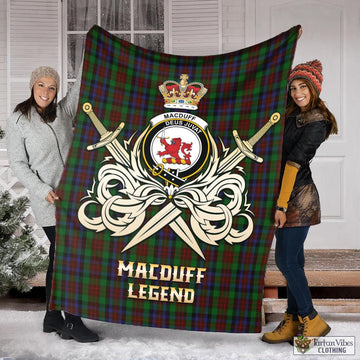 MacDuff Hunting Tartan Blanket with Clan Crest and the Golden Sword of Courageous Legacy