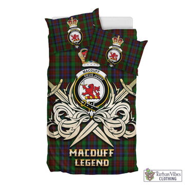 MacDuff Hunting Tartan Bedding Set with Clan Crest and the Golden Sword of Courageous Legacy