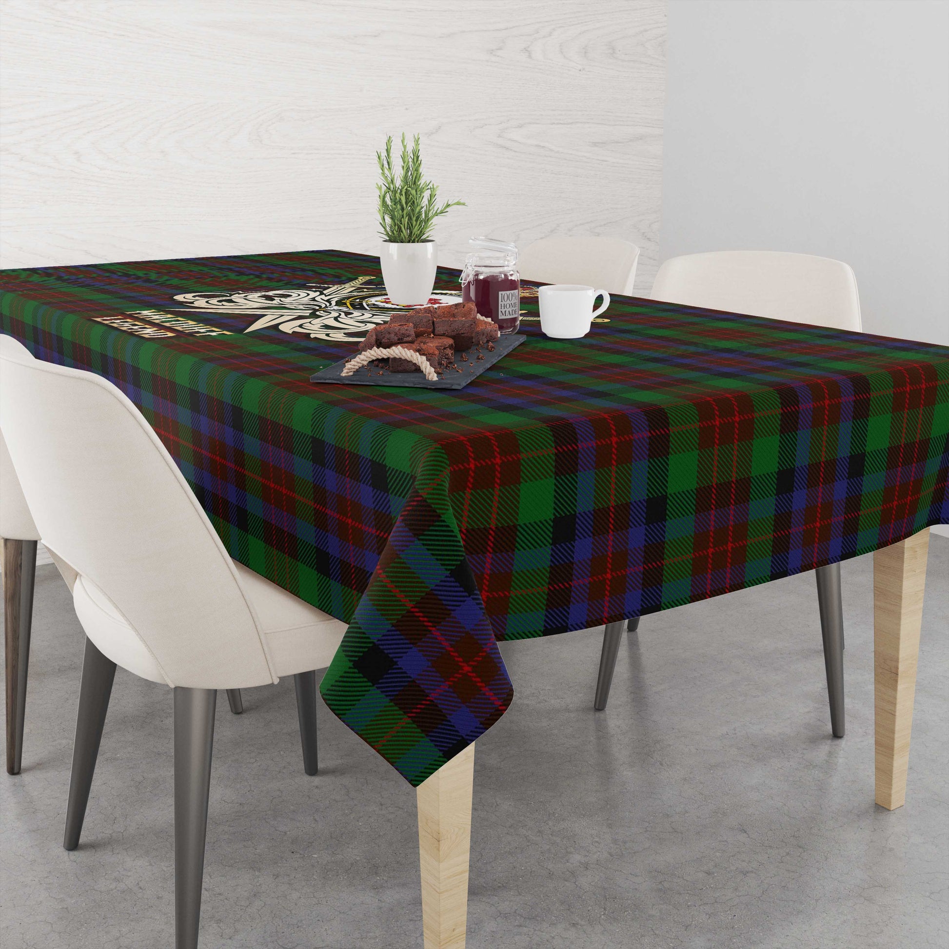 Tartan Vibes Clothing MacDuff Hunting Tartan Tablecloth with Clan Crest and the Golden Sword of Courageous Legacy