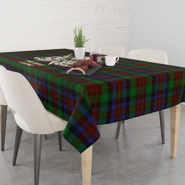 MacDuff Hunting Tartan Tablecloth with Clan Crest and the Golden Sword of Courageous Legacy