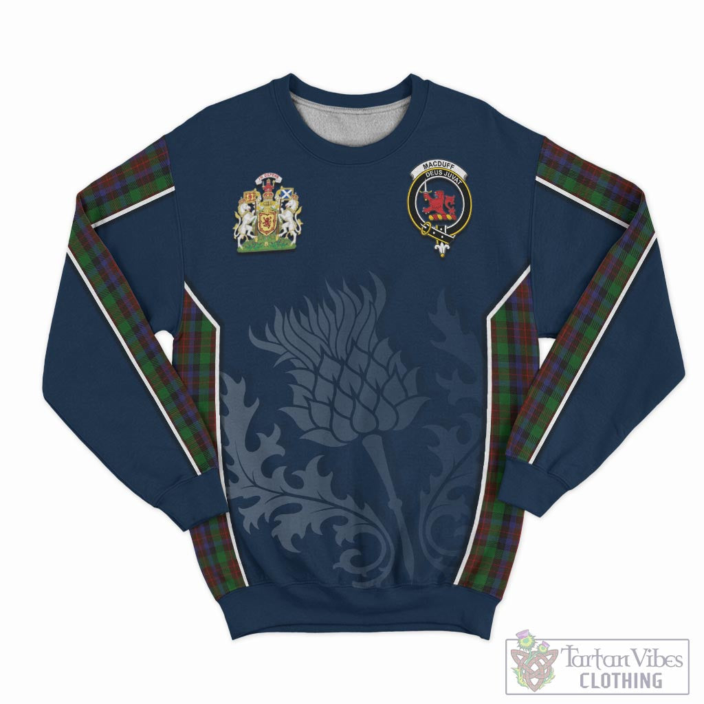 Tartan Vibes Clothing MacDuff Hunting Tartan Sweatshirt with Family Crest and Scottish Thistle Vibes Sport Style