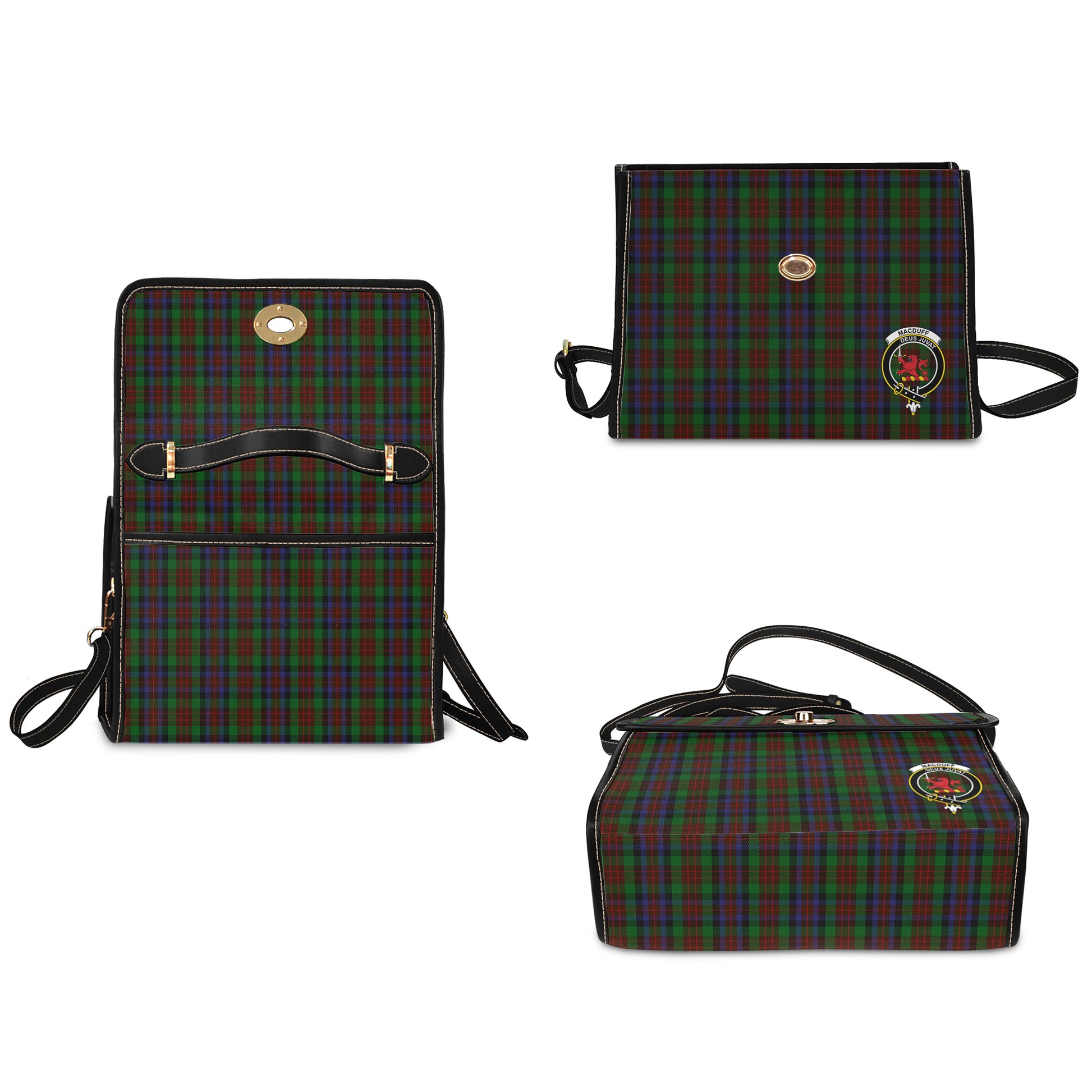 macduff-hunting-tartan-leather-strap-waterproof-canvas-bag-with-family-crest