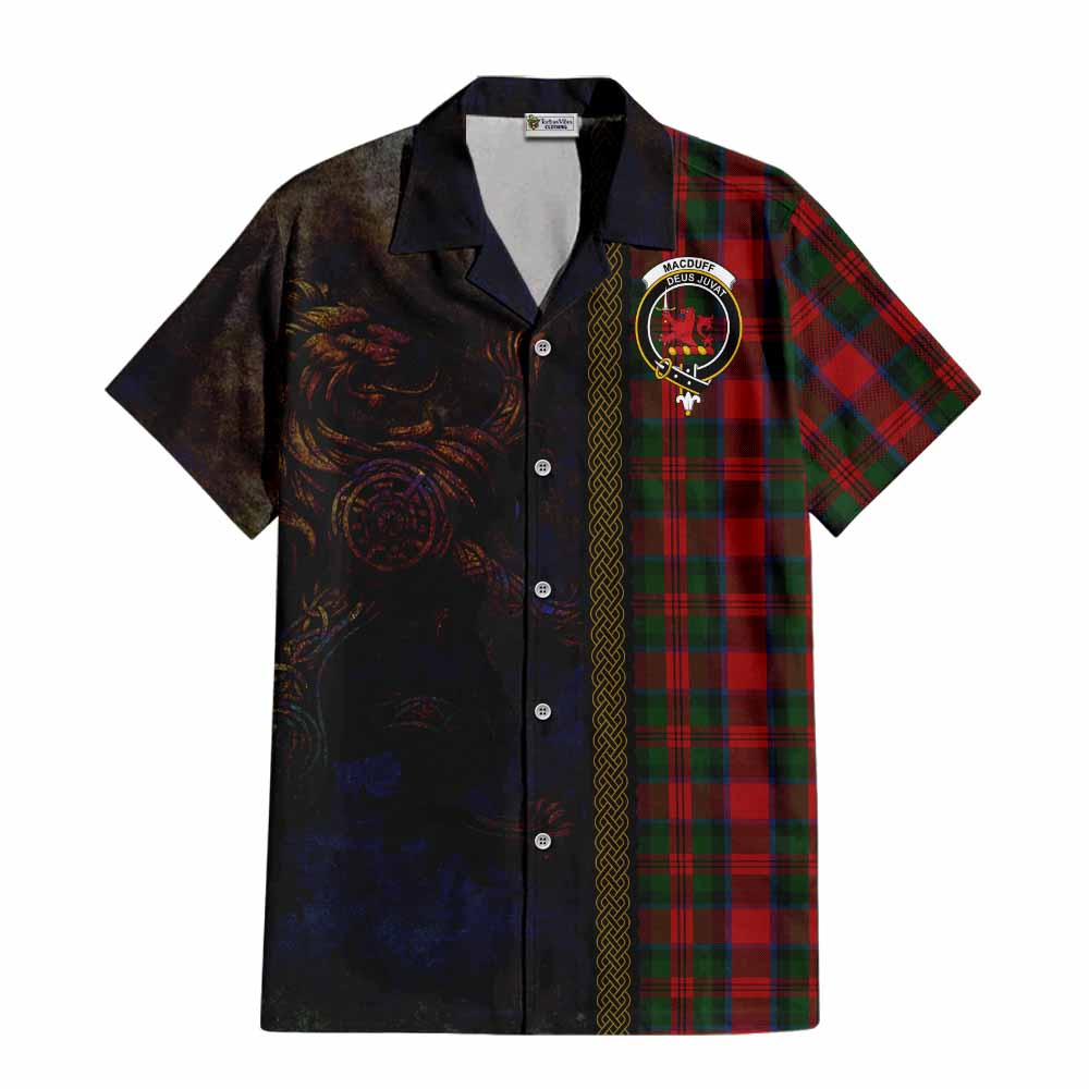 Tartan Vibes Clothing MacDuff (McDuff) Tartan Family Crest Short Sleeve Button Shirt Alba Gu Brath Be Brave Lion Ancient Style