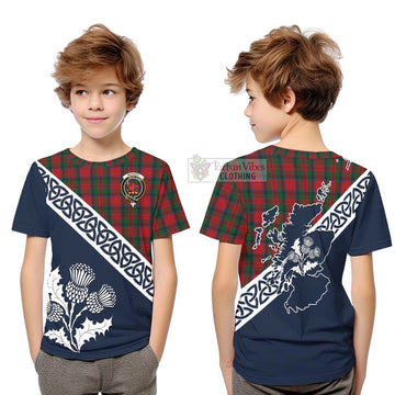 Tartan Vibes Clothing MacDuff (McDuff) Tartan Kid T-Shirt Featuring Thistle and Scotland Map