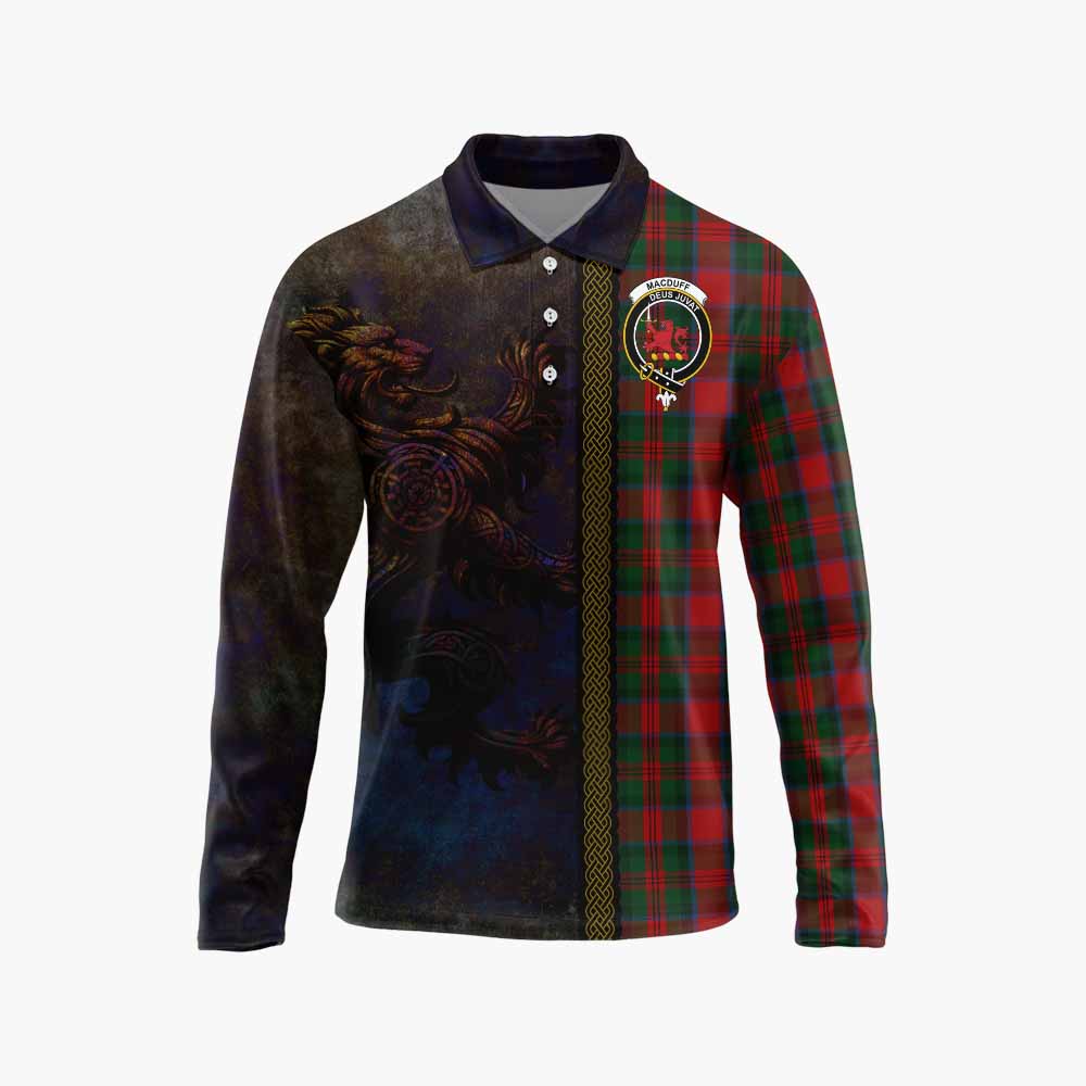 Tartan Vibes Clothing MacDuff (McDuff) Tartan Family Crest Long Sleeve Polo Shirt Alba Gu Brath Be Brave Lion Ancient Style