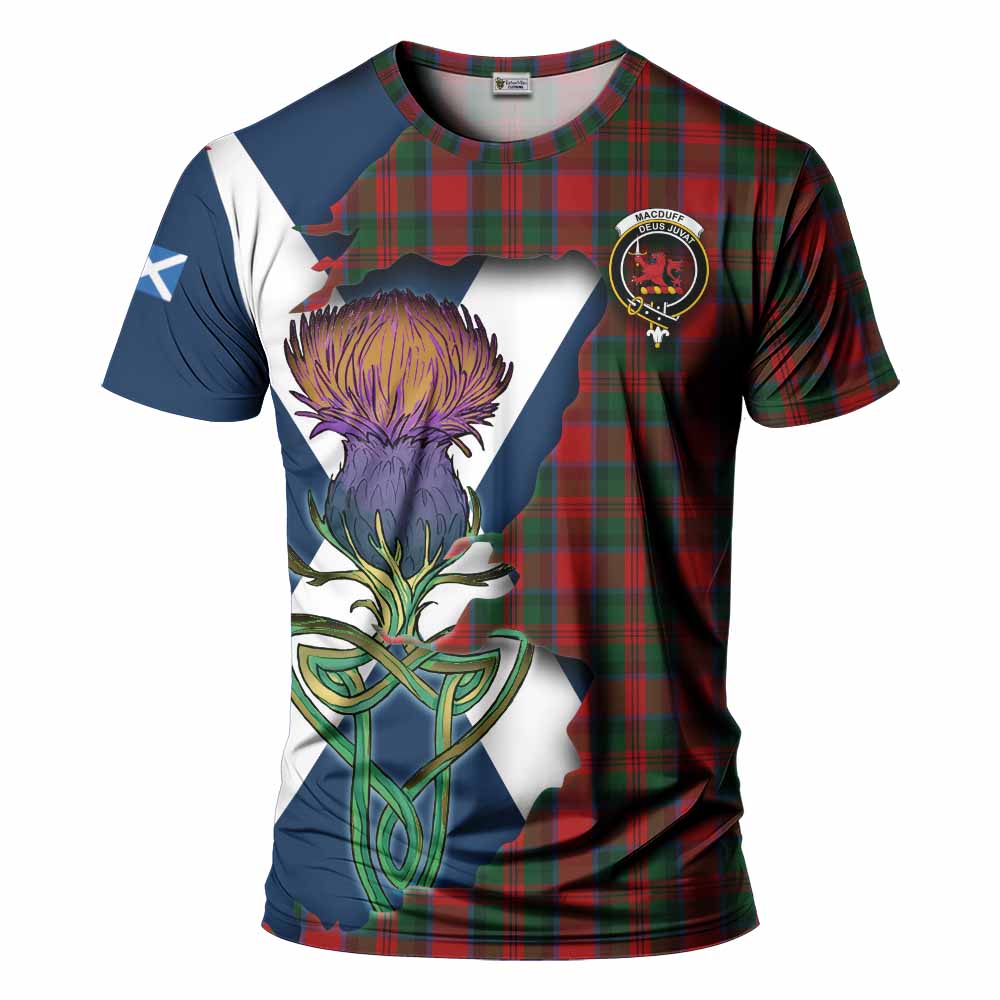 Tartan Vibes Clothing MacDuff (McDuff) Tartan Family Crest T-Shirt Scottish Thistle Celtic Inspired