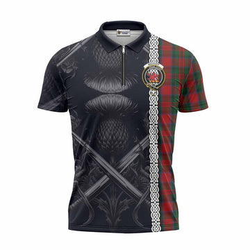 MacDuff (McDuff) Tartan Zipper Polo Shirt with Family Crest Cross Sword Thistle Celtic Vibes