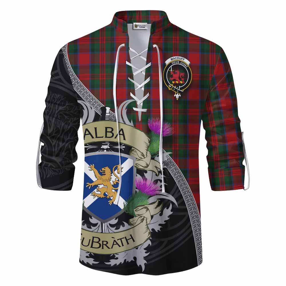 Tartan Vibes Clothing MacDuff (McDuff) Tartan Family Crest Ghillie Kilt Shirt Lion Rampant Royal Thistle Shield Celtic Inspired
