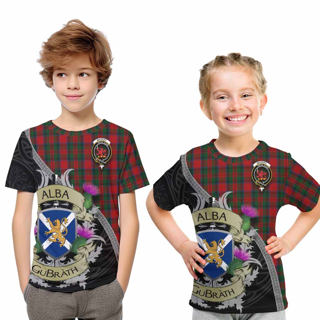 Tartan Vibes Clothing MacDuff (McDuff) Tartan Family Crest Kid T-Shirt Lion Rampant Royal Thistle Shield Celtic Inspired