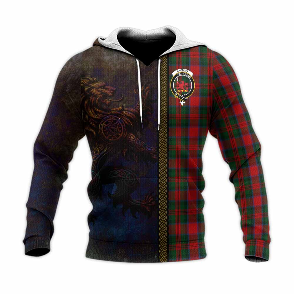 Tartan Vibes Clothing MacDuff (McDuff) Tartan Family Crest Knitted Hoodie Alba Gu Brath Be Brave Lion Ancient Style