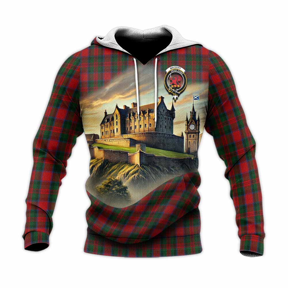 Tartan Vibes Clothing MacDuff (McDuff) Tartan Family Crest Knitted Hoodie with Scottish Ancient Castle Style