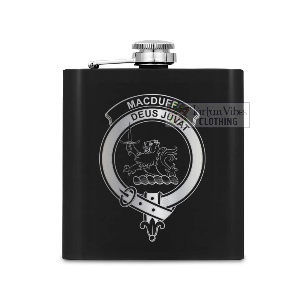 Tartan Vibes Clothing MacDuff (McDuff) Crest Hip Flask Set 7oz Black Stainless Steel with A Gift Box