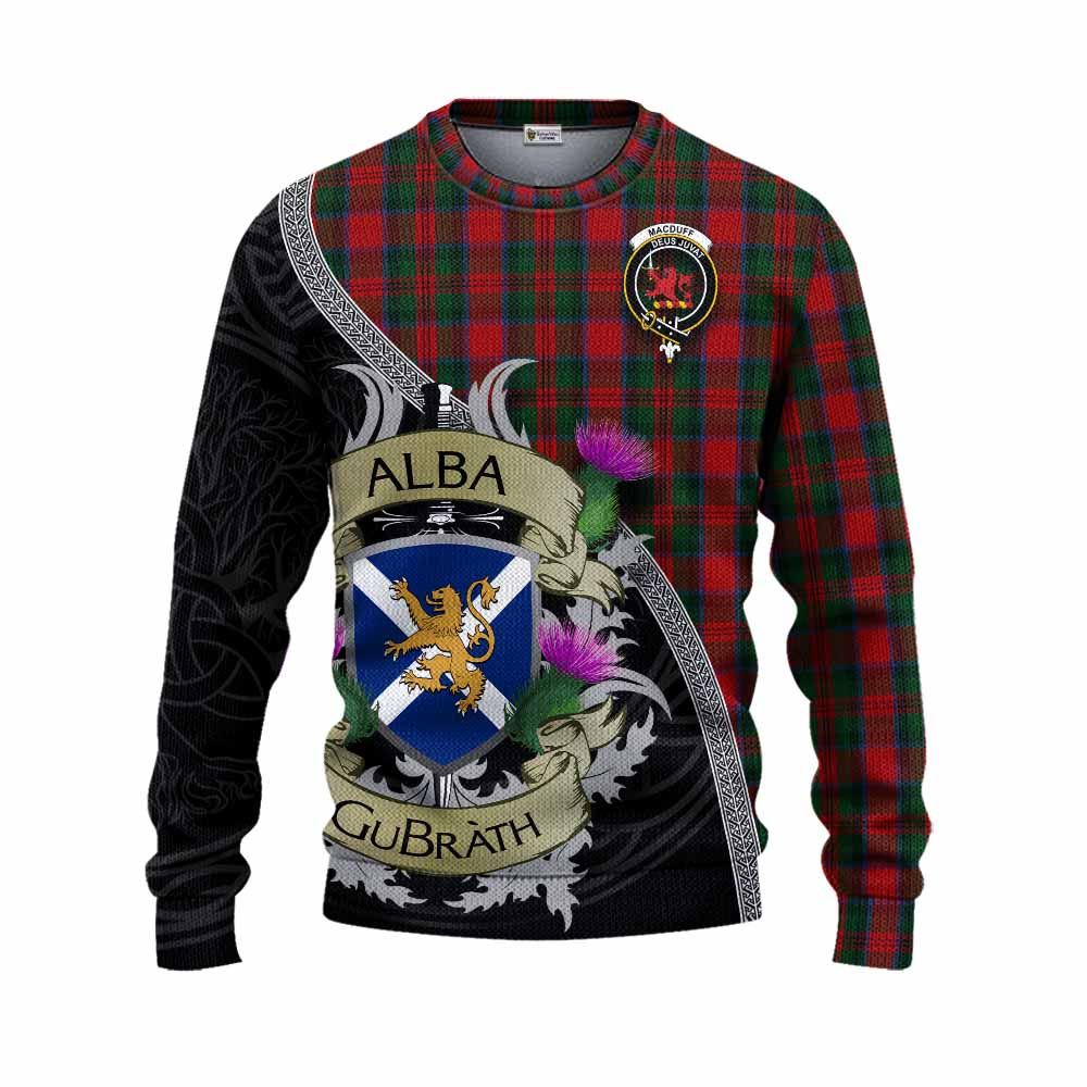 Tartan Vibes Clothing MacDuff (McDuff) Tartan Family Crest Knitted Sweater Lion Rampant Royal Thistle Shield Celtic Inspired