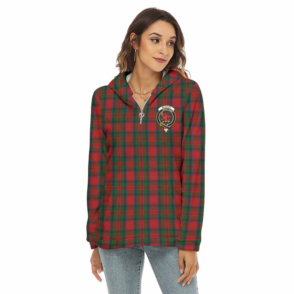 Tartan Vibes Clothing MacDuff (McDuff) Tartan Crest Women's Borg  Half Zip Fleece Hoodie