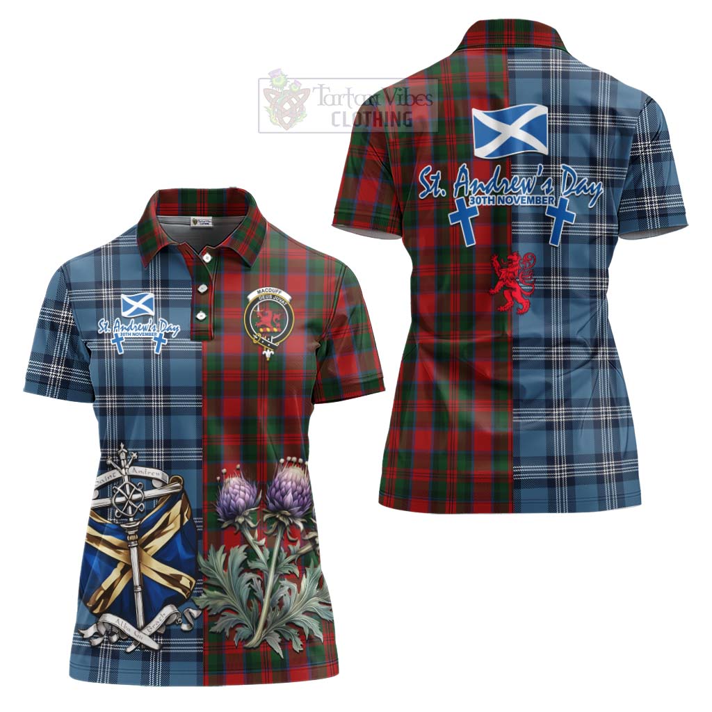 Tartan Vibes Clothing MacDuff (McDuff) Tartan Women's Polo Shirt Happy St. Andrew's Day Half Tartan Style