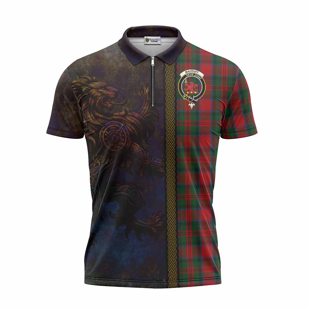 Tartan Vibes Clothing MacDuff (McDuff) Tartan Family Crest Zipper Polo Shirt Alba Gu Brath Be Brave Lion Ancient Style