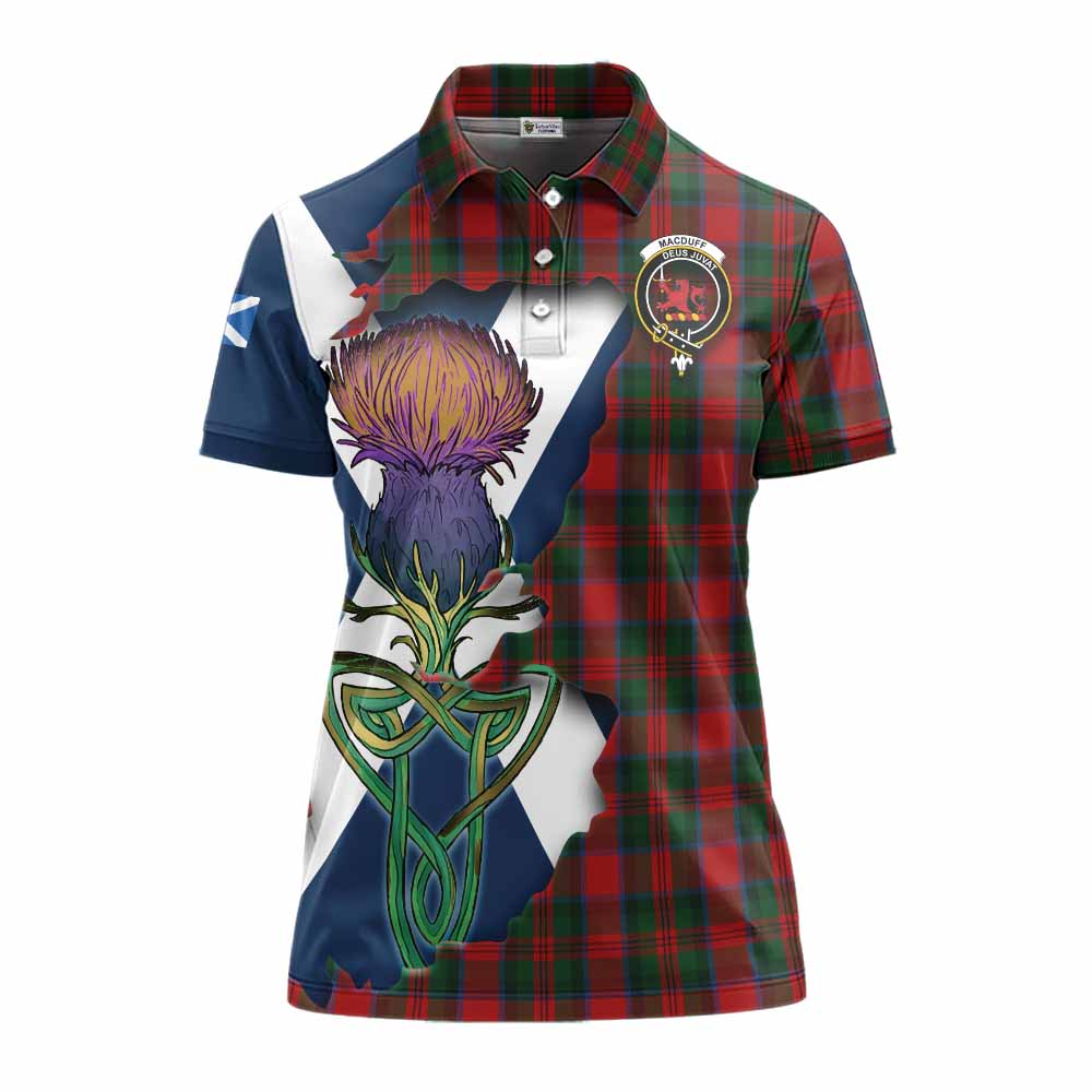 Tartan Vibes Clothing MacDuff (McDuff) Tartan Family Crest Women's Polo Shirt Scottish Thistle Celtic Inspired