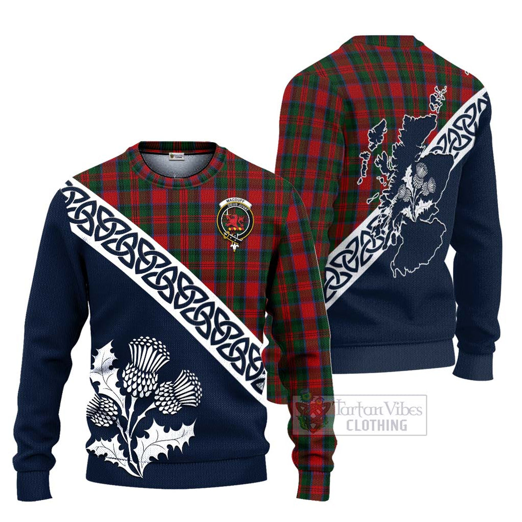 Tartan Vibes Clothing MacDuff (McDuff) Tartan Knitted Sweater Featuring Thistle and Scotland Map
