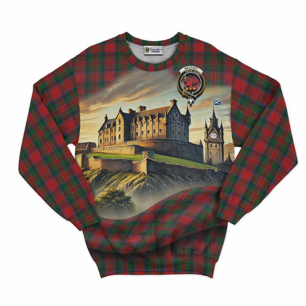 Tartan Vibes Clothing MacDuff (McDuff) Tartan Family Crest Sweatshirt with Scottish Ancient Castle Style