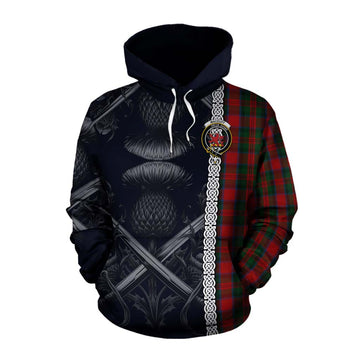 Tartan Vibes Clothing MacDuff (McDuff) Tartan Cotton Hoodie with Family Crest Cross Sword Thistle Celtic Vibes