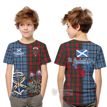 Tartan Vibes Clothing MacDuff (McDuff) Tartan Kid T-Shirt Happy St. Andrew's Day Half Tartan Style