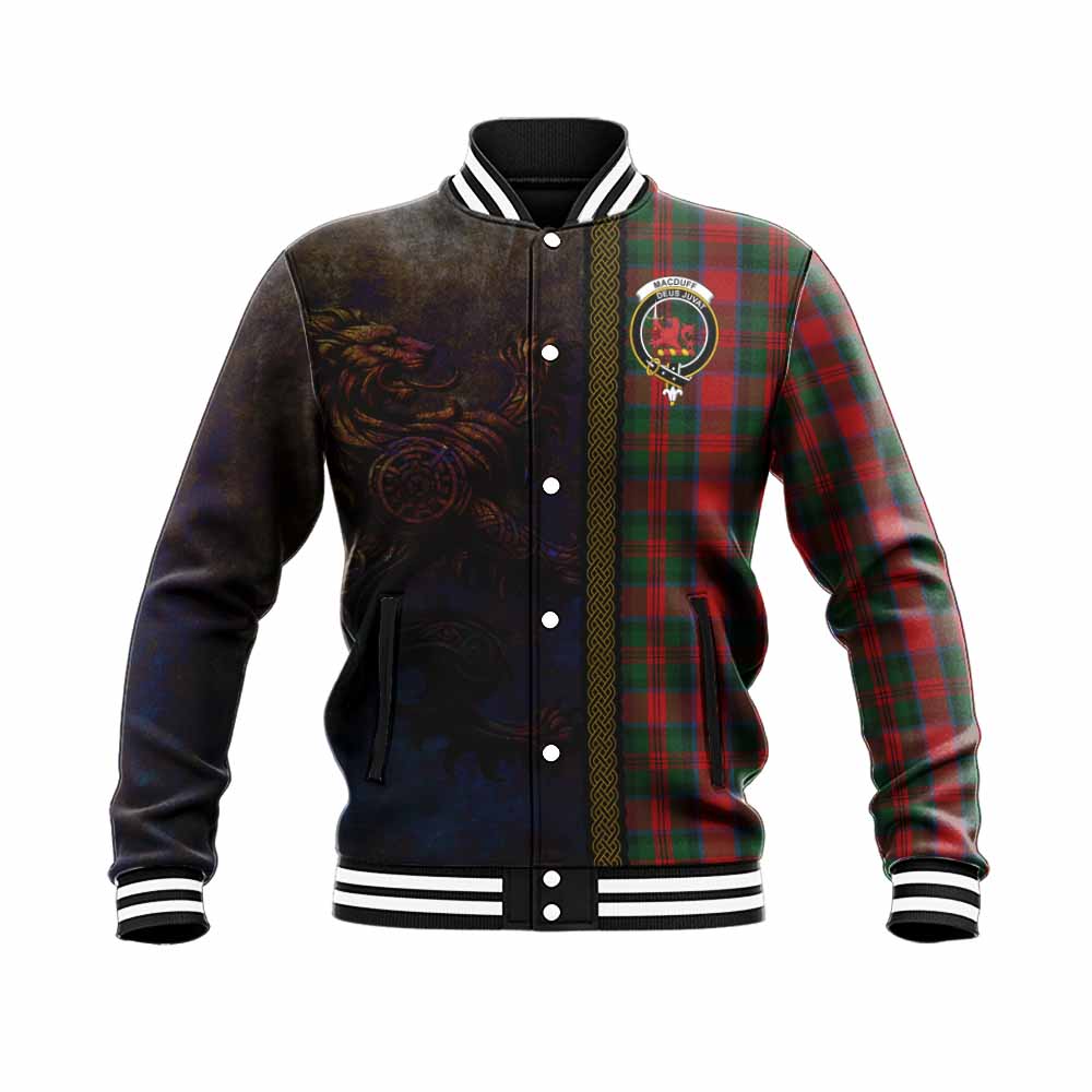 Tartan Vibes Clothing MacDuff (McDuff) Tartan Family Crest Baseball Jacket Alba Gu Brath Be Brave Lion Ancient Style