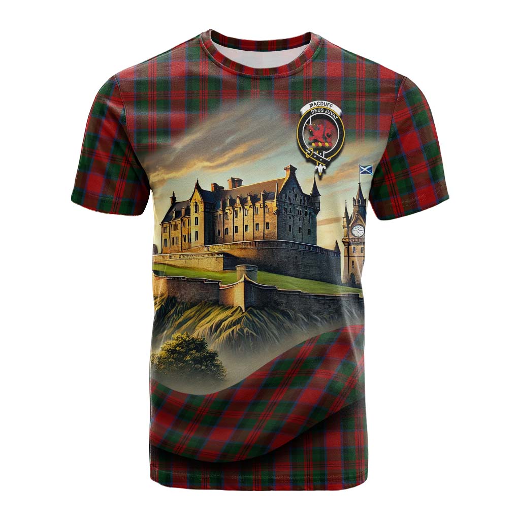 Tartan Vibes Clothing MacDuff (McDuff) Tartan Family Crest Cotton T-shirt with Scottish Ancient Castle Style