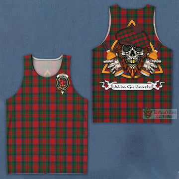 Tartan Vibes Clothing MacDuff (McDuff) Tartan Men's Tank Top with Family Crest and Bearded Skull Holding Bottles of Whiskey