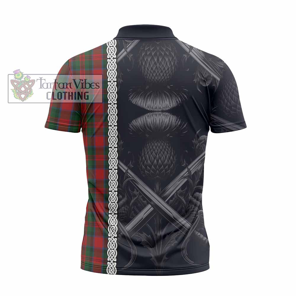 Tartan Vibes Clothing MacDuff (McDuff) Tartan Zipper Polo Shirt with Family Crest Cross Sword Thistle Celtic Vibes