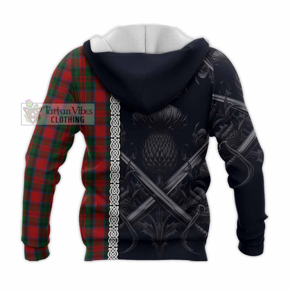 Tartan Vibes Clothing MacDuff (McDuff) Tartan Knitted Hoodie with Family Crest Cross Sword Thistle Celtic Vibes