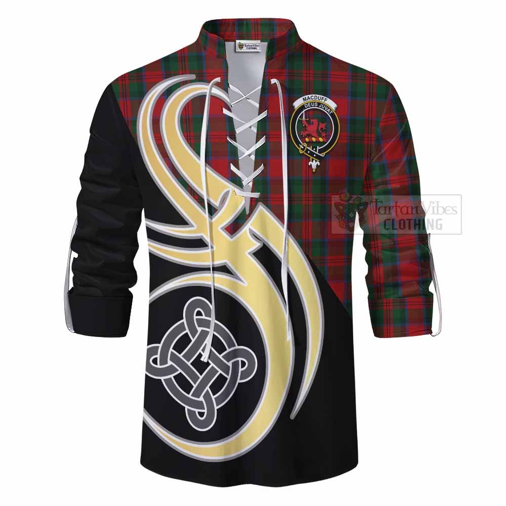 Tartan Vibes Clothing MacDuff (McDuff) Tartan Ghillie Kilt Shirt with Family Crest and Celtic Symbol Style