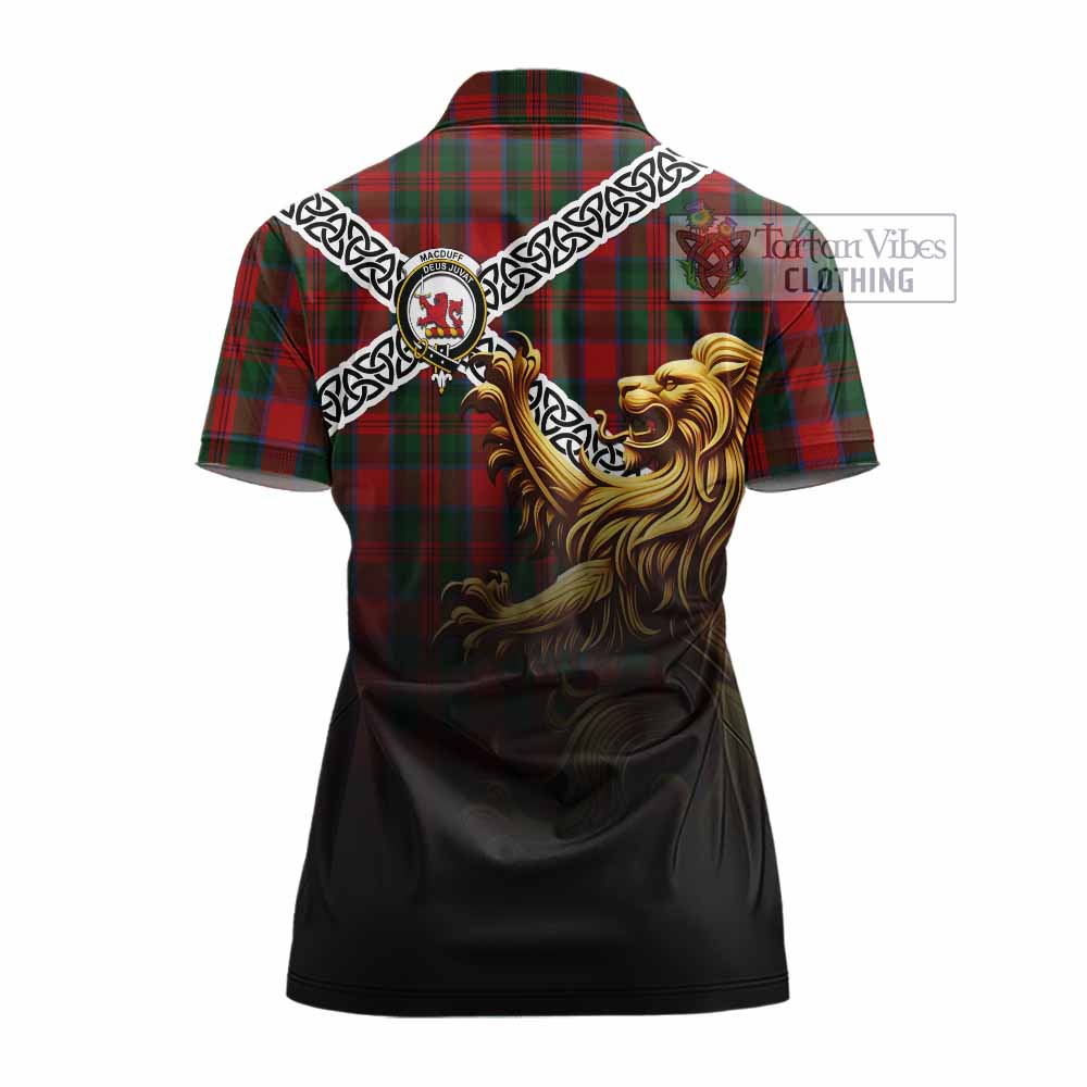 Tartan Vibes Clothing MacDuff (McDuff) Crest Tartan Women's Polo Shirt with Golden Lion Emblem Celtic Style