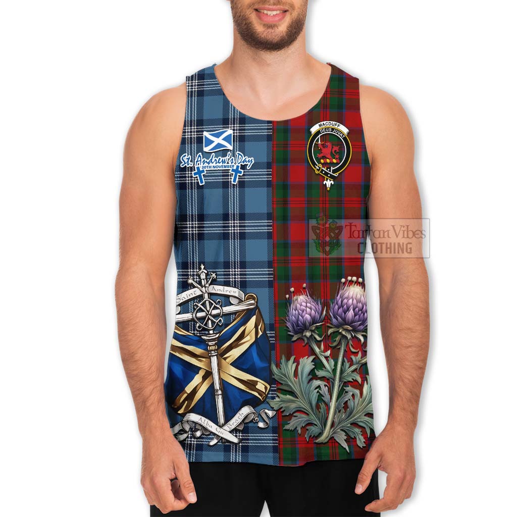 Tartan Vibes Clothing MacDuff (McDuff) Tartan Men's Tank Top Happy St. Andrew's Day Half Tartan Style