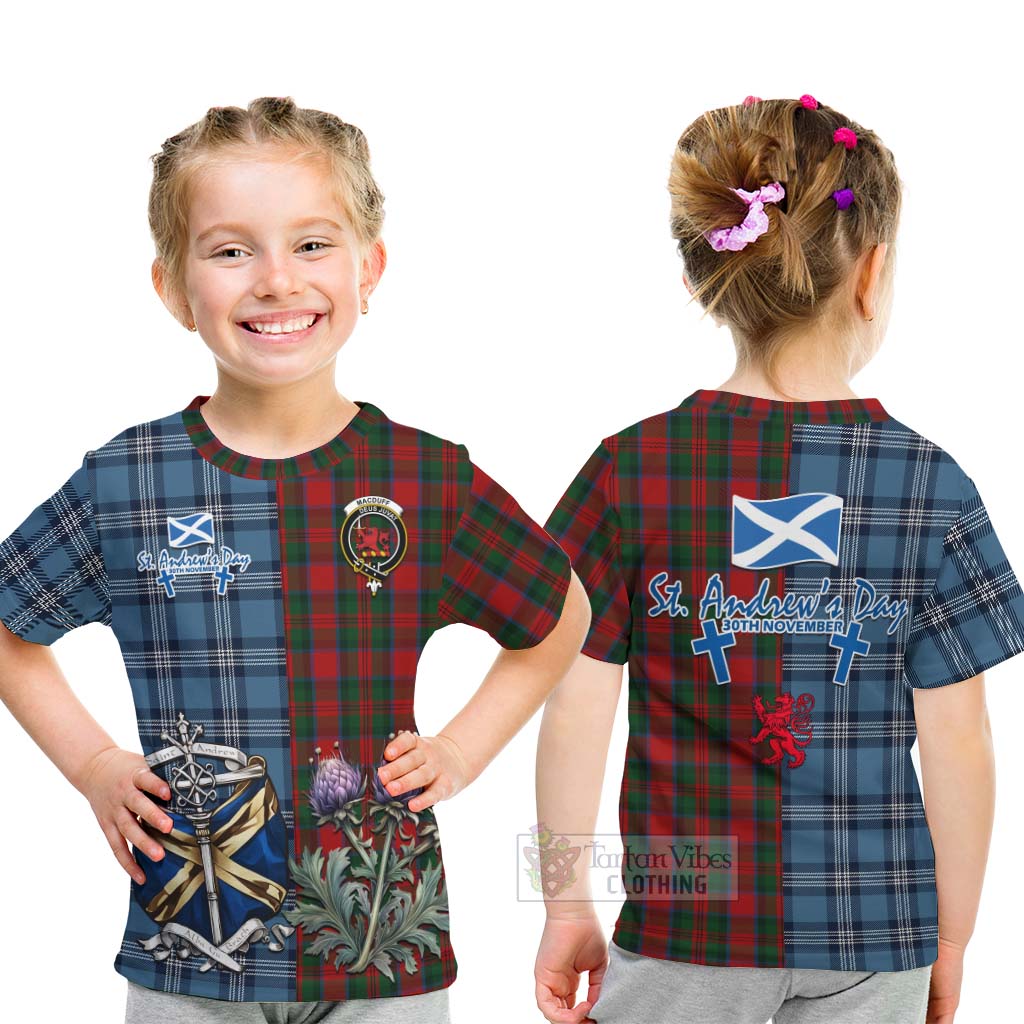 Tartan Vibes Clothing MacDuff (McDuff) Tartan Kid T-Shirt Happy St. Andrew's Day Half Tartan Style