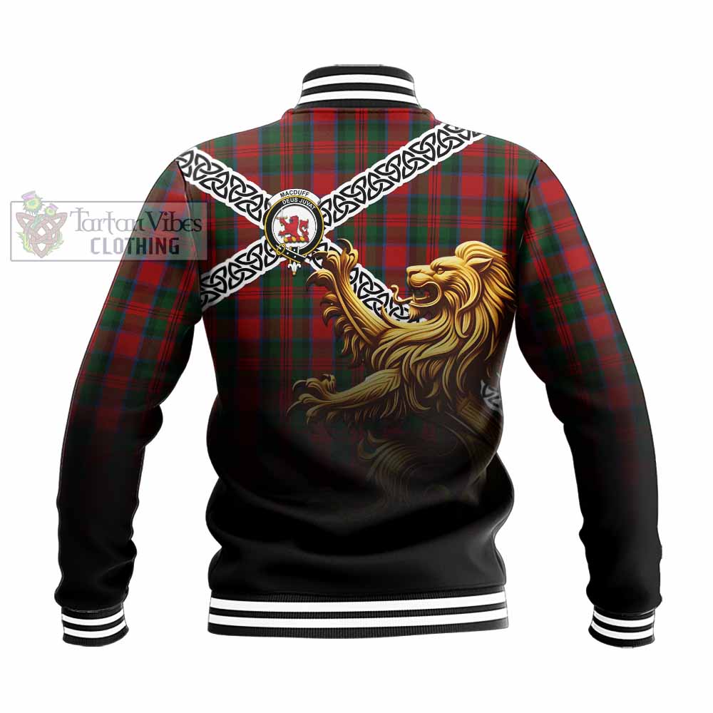 Tartan Vibes Clothing MacDuff (McDuff) Crest Tartan Baseball Jacket with Golden Lion Emblem Celtic Style