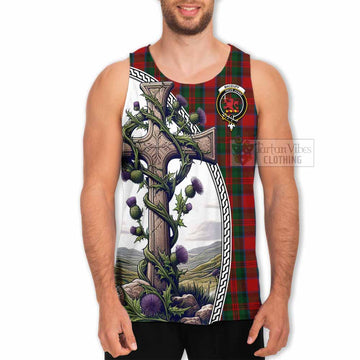 Tartan Vibes Clothing MacDuff (McDuff) Tartan Men's Tank Top with Family Crest and St. Andrew's Cross Accented by Thistle Vines