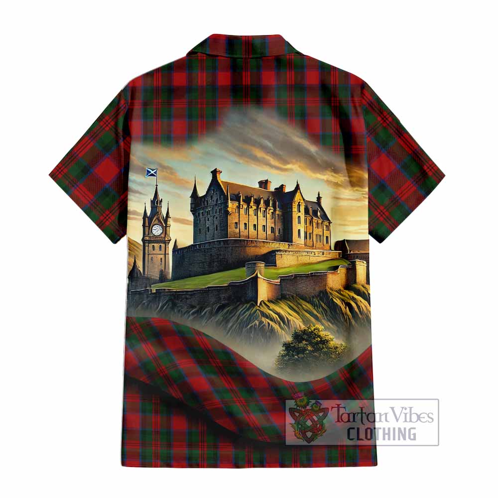Tartan Vibes Clothing MacDuff (McDuff) Tartan Family Crest Short Sleeve Button Shirt with Scottish Ancient Castle Style
