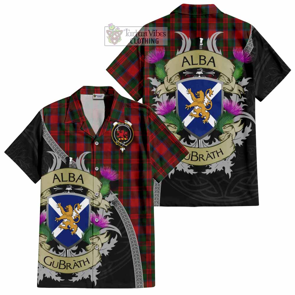 Tartan Vibes Clothing MacDuff (McDuff) Tartan Family Crest Short Sleeve Button Shirt Lion Rampant Royal Thistle Shield Celtic Inspired
