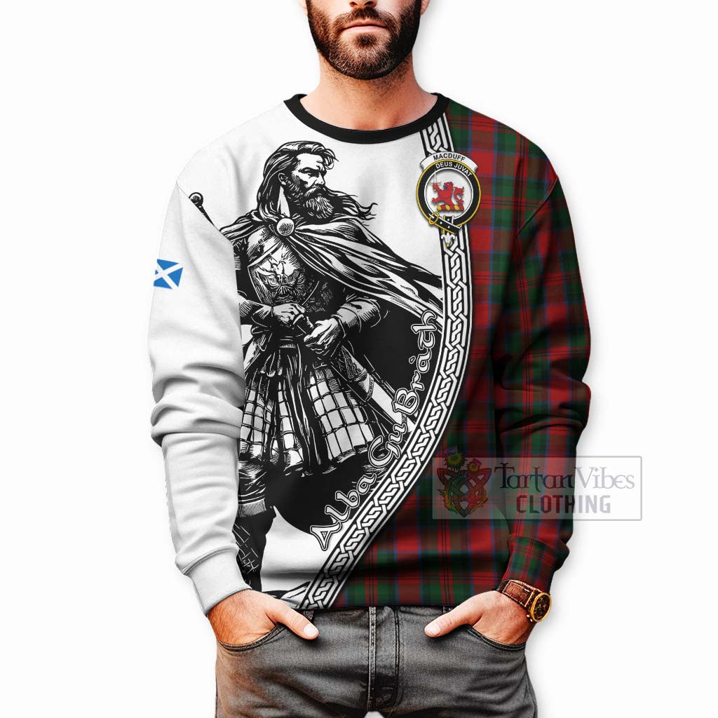 Tartan Vibes Clothing MacDuff (McDuff) Tartan Clan Crest Sweatshirt with Highlander Warrior Celtic Style