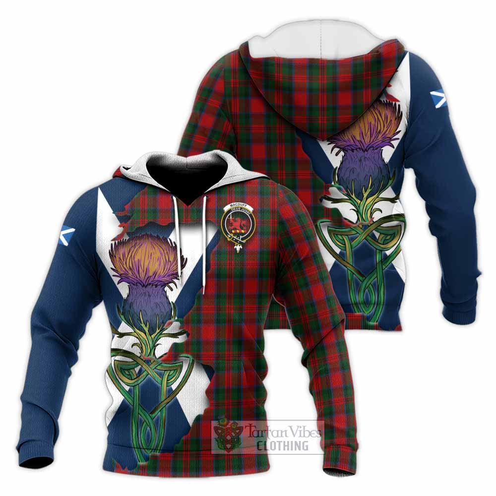 Tartan Vibes Clothing MacDuff (McDuff) Tartan Family Crest Knitted Hoodie Scottish Thistle Celtic Inspired