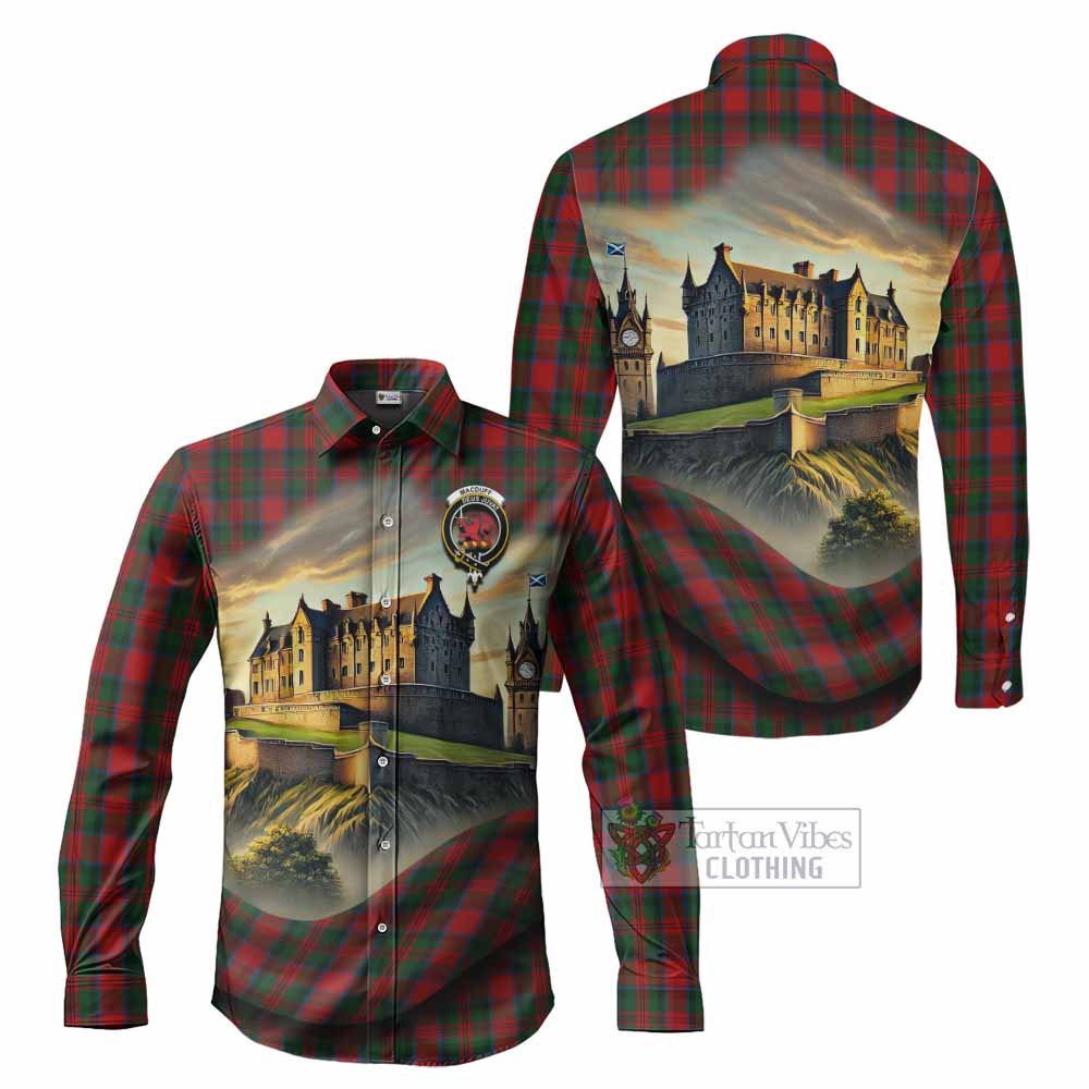 Tartan Vibes Clothing MacDuff (McDuff) Tartan Family Crest Long Sleeve Button Shirt with Scottish Ancient Castle Style